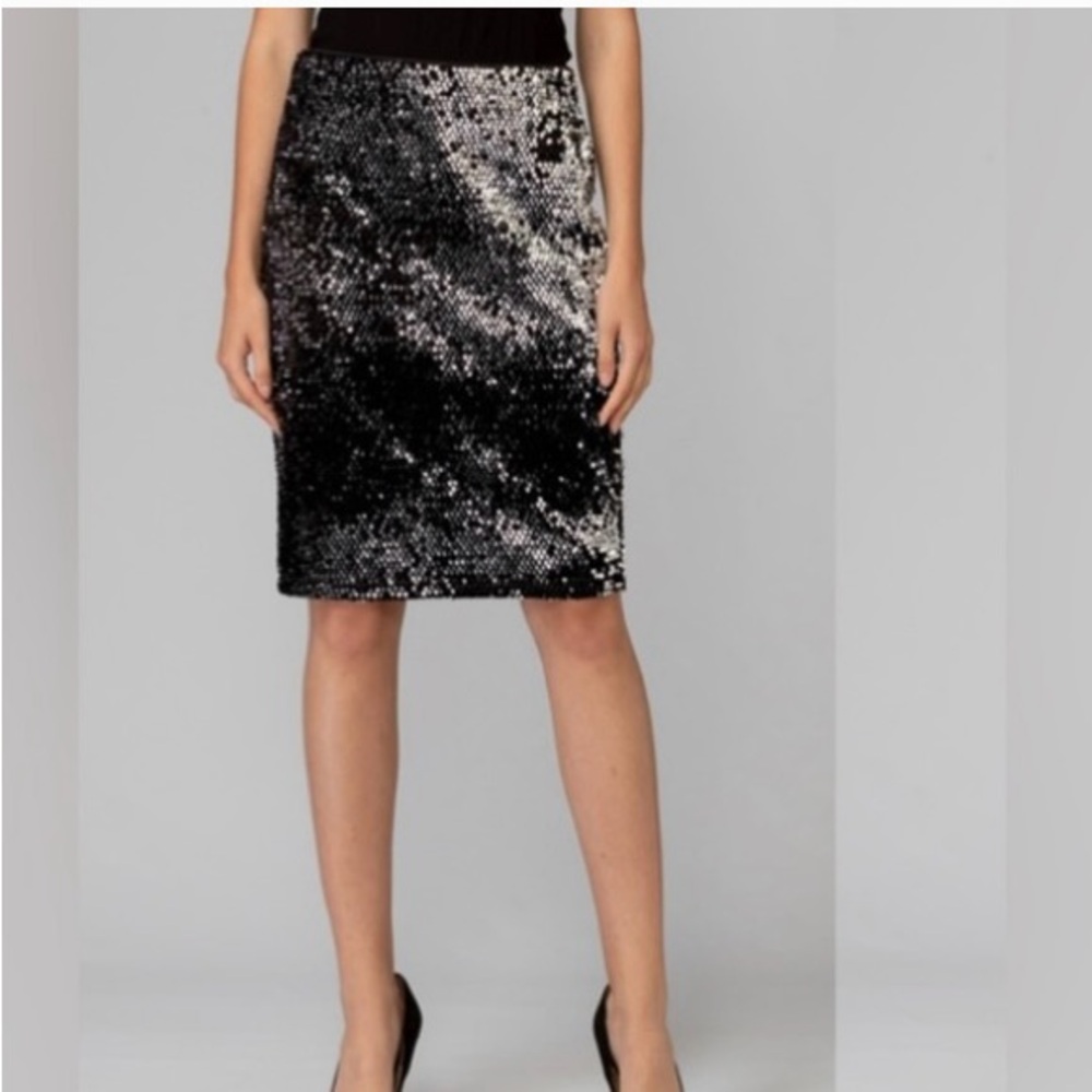 EUC Joseph Ribkoff black/silver sequin pencil skirt. Size 14.